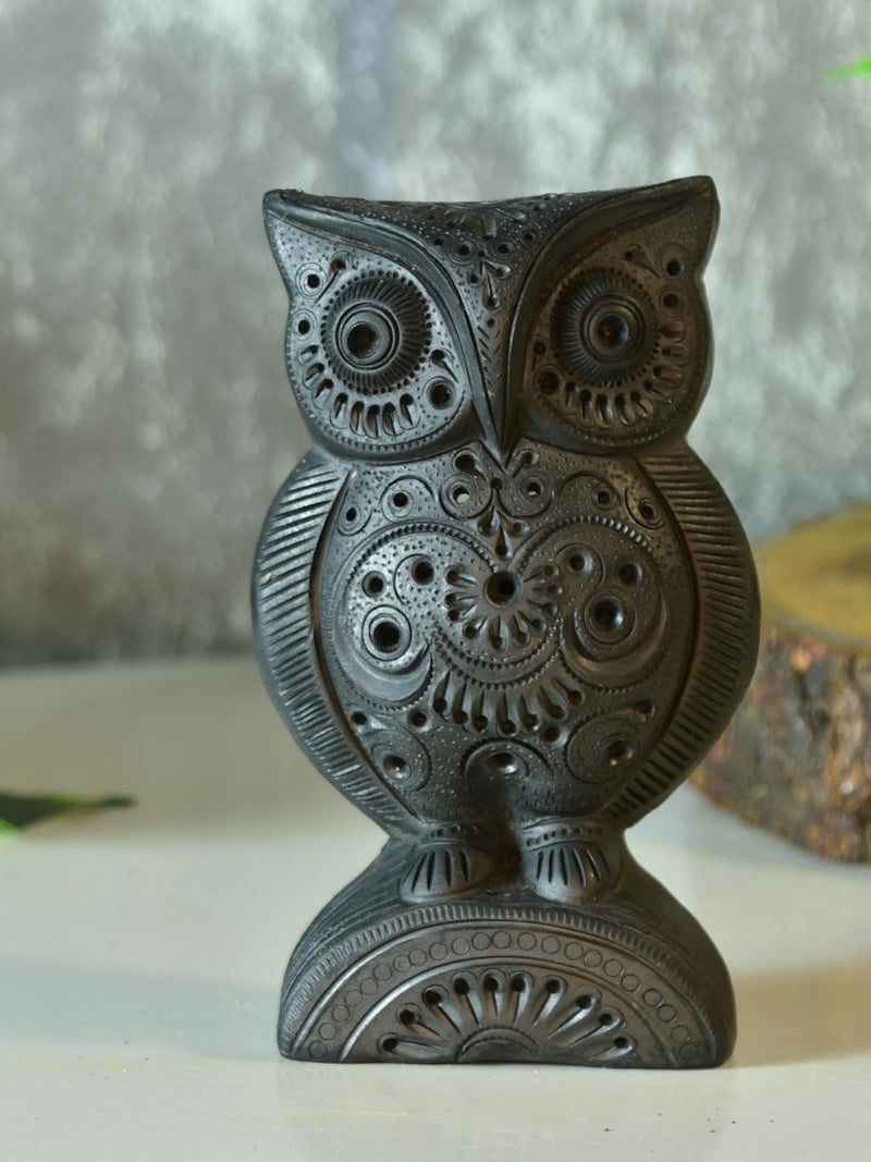 Sowpeace Black Terracotta Artisanal Owl: Tabletop Decor – view 1