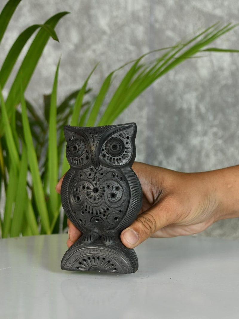 Sowpeace Black Terracotta Artisanal Owl: Tabletop Decor – view 2