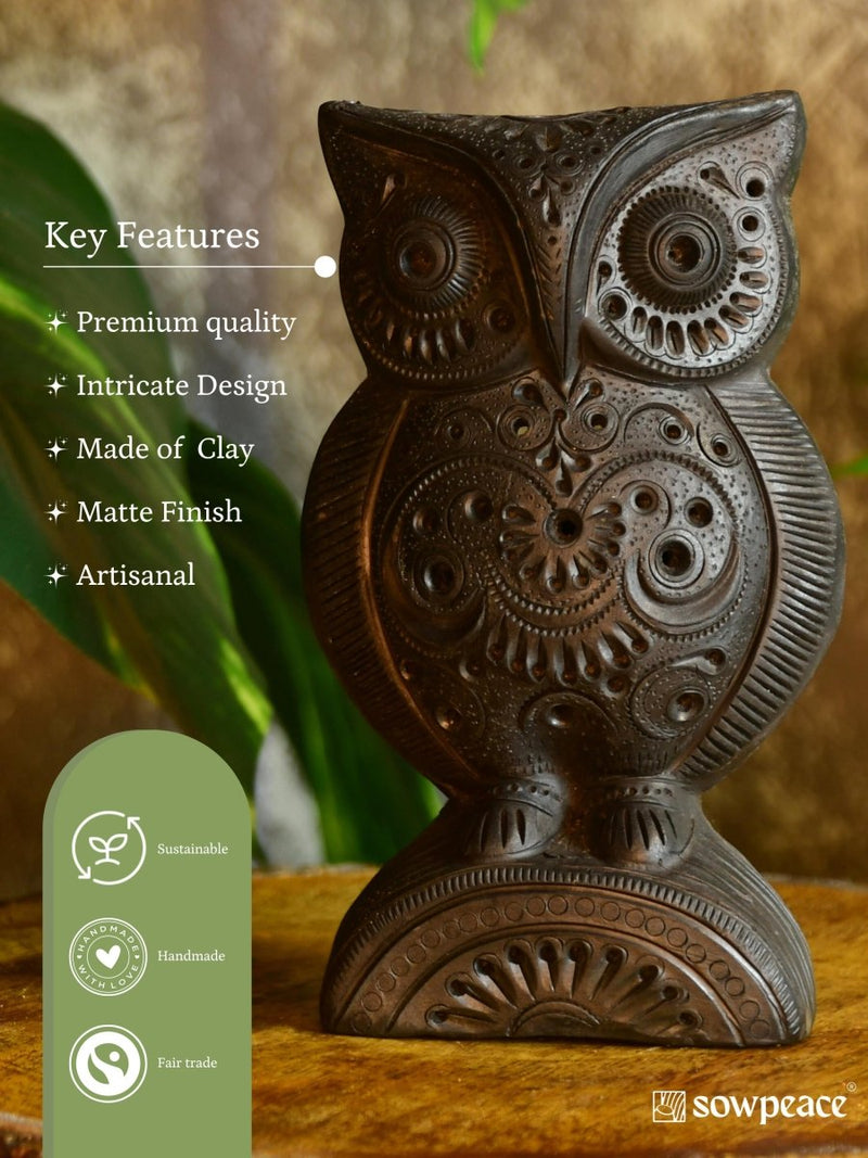 Sowpeace Black Terracotta Artisanal Owl: Tabletop Decor – view 8