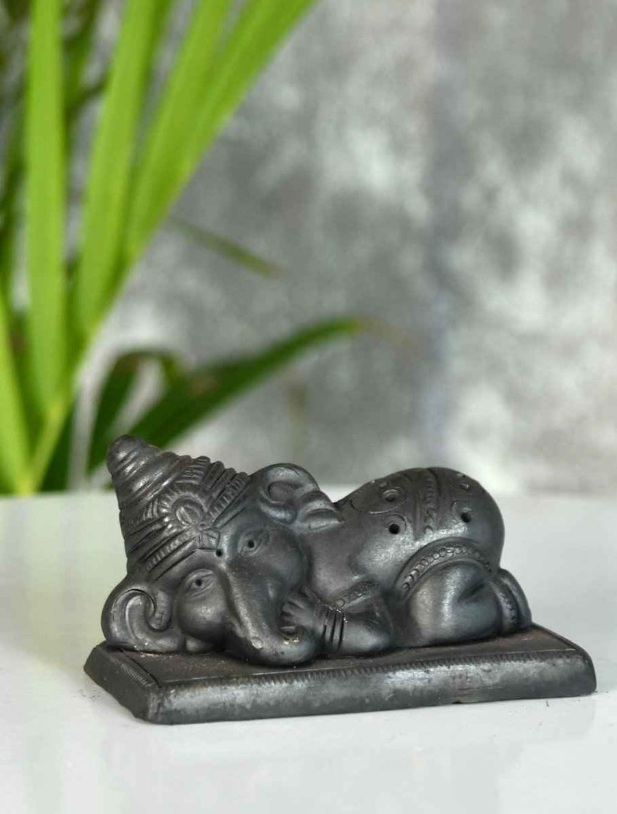 Sowpeace Black Terracotta Sleeping Ganesh: Artisan Tabletop Decor