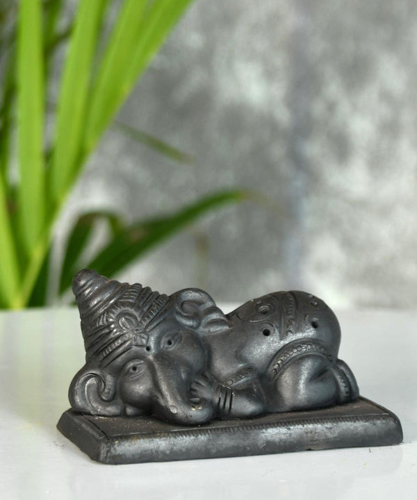 Sowpeace Black Terracotta Sleeping Ganesh: Artisan Tabletop Decor — main view