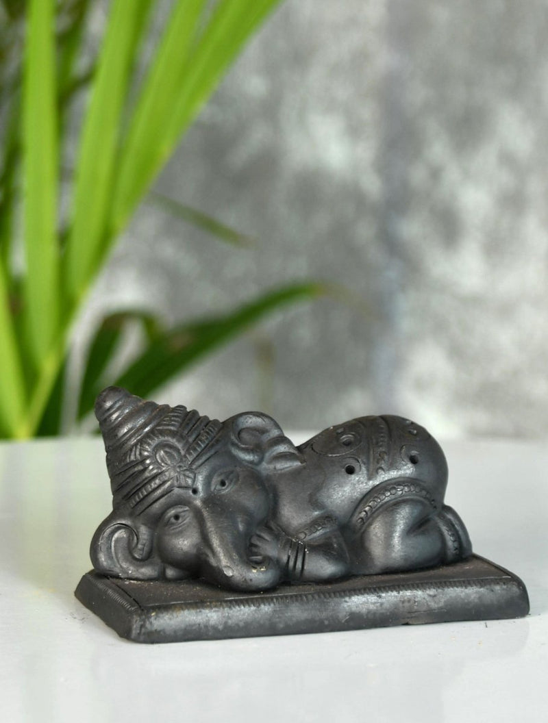 Sowpeace Black Terracotta Sleeping Ganesh: Artisan Tabletop Decor – view 1