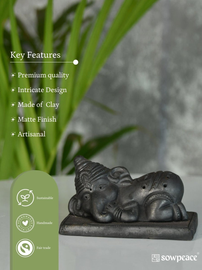 Sowpeace Black Terracotta Sleeping Ganesh: Artisan Tabletop Decor – view 5