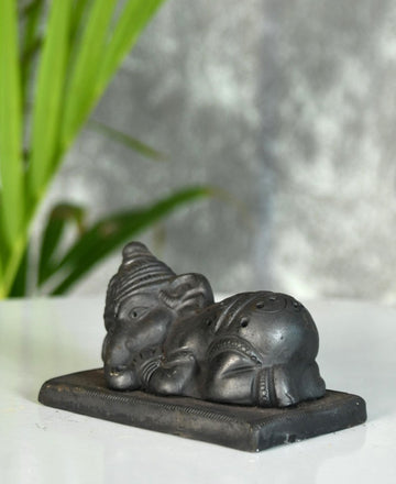 Sowpeace Black Terracotta Sleeping Ganesh: Artisan Tabletop Decor — alternate view