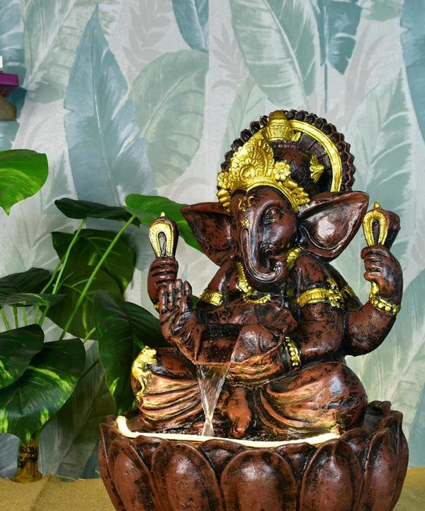 Sowpeace Brown Ganesha Water Fountain – Elegant Ganesha Sitting Waterfall for Spiritual Home Decor & Gifts — image 2