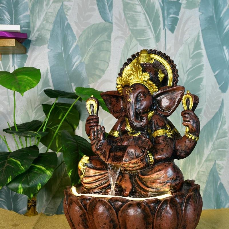 Sowpeace Brown Ganesha Water Fountain – Elegant Ganesha Sitting Waterfall for Spiritual Home Decor & Gifts – view 2