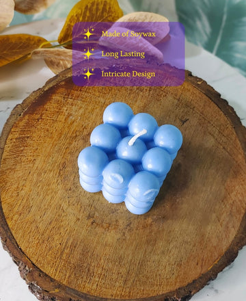 Sowpeace Bubble Blue Soywax Candle – Hand-Poured, Vegan, Unscented Decorative Cube (6×6×6 cm) — alternate view
