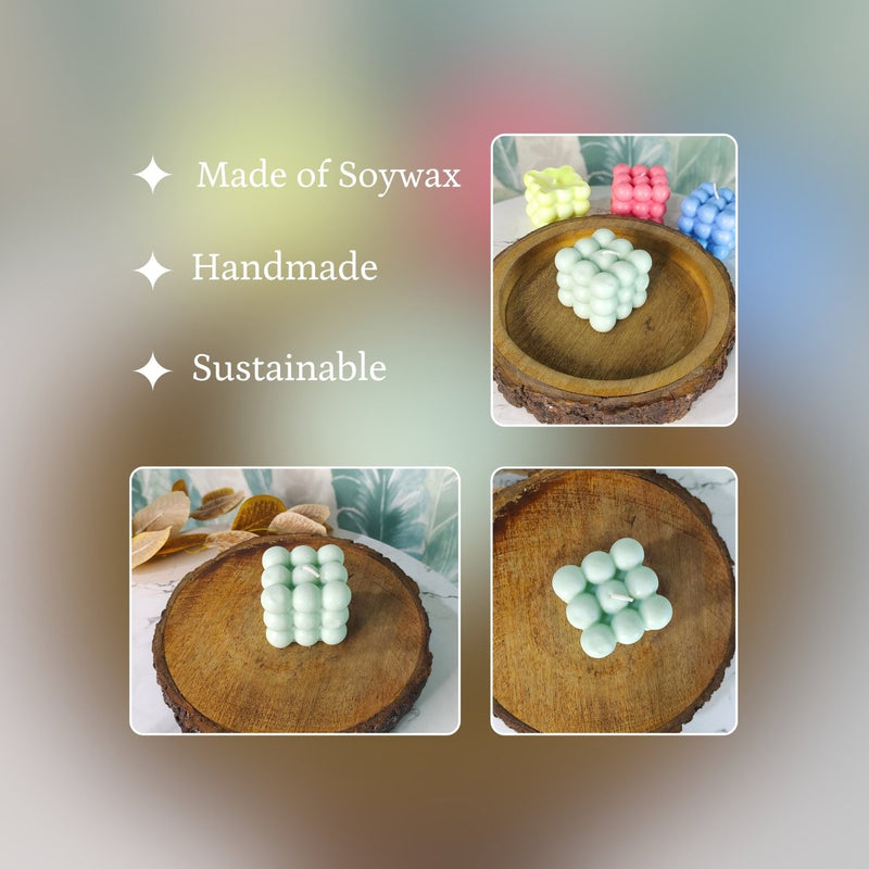 Sowpeace Bubble Green Soywax Candle – Hand-Poured, Vegan, Unscented Decorative Cube (6×6×6 cm) – view 4