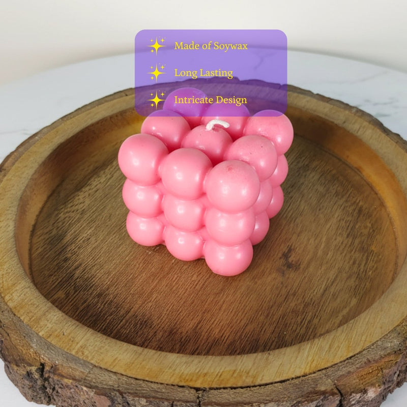 Sowpeace Bubble Pink Soywax Candle – Hand-Poured, Vegan, Unscented Decorative Cube (6×6×6 cm) – view 2