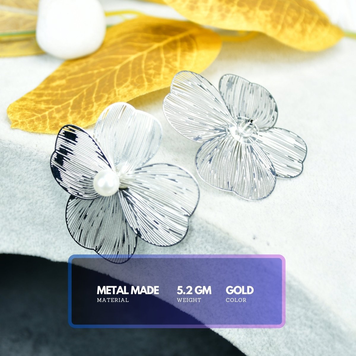 Sowpeace Centre Bead Flower Gold Stainless Steel Earrings | Elegant One‑Size Lightweight Jewelry for Women & Daily Wear - Sowpeace - 