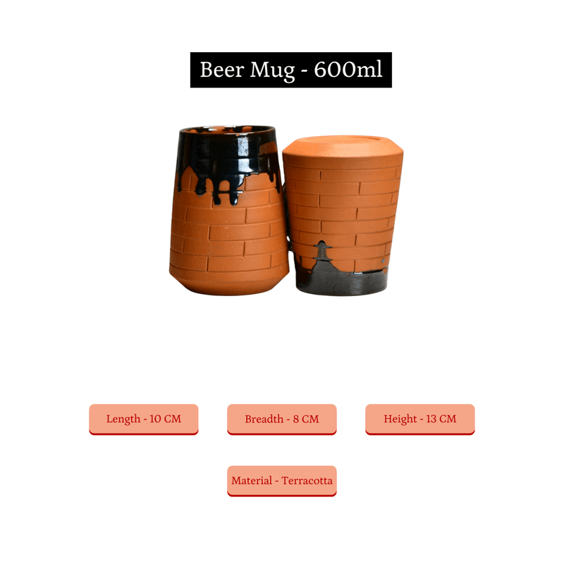 Sowpeace Earthly Beer Mugs (Set of 2) | Handcrafted Terracotta Rustic Brown Beer Cups for Gifting & Daily Use – view 7