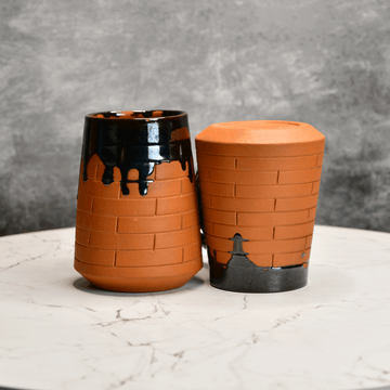 Sowpeace Earthly Beer Mugs (Set of 2) | Handcrafted Terracotta Rustic Brown Beer Cups for Gifting & Daily Use - Sowpeace - 