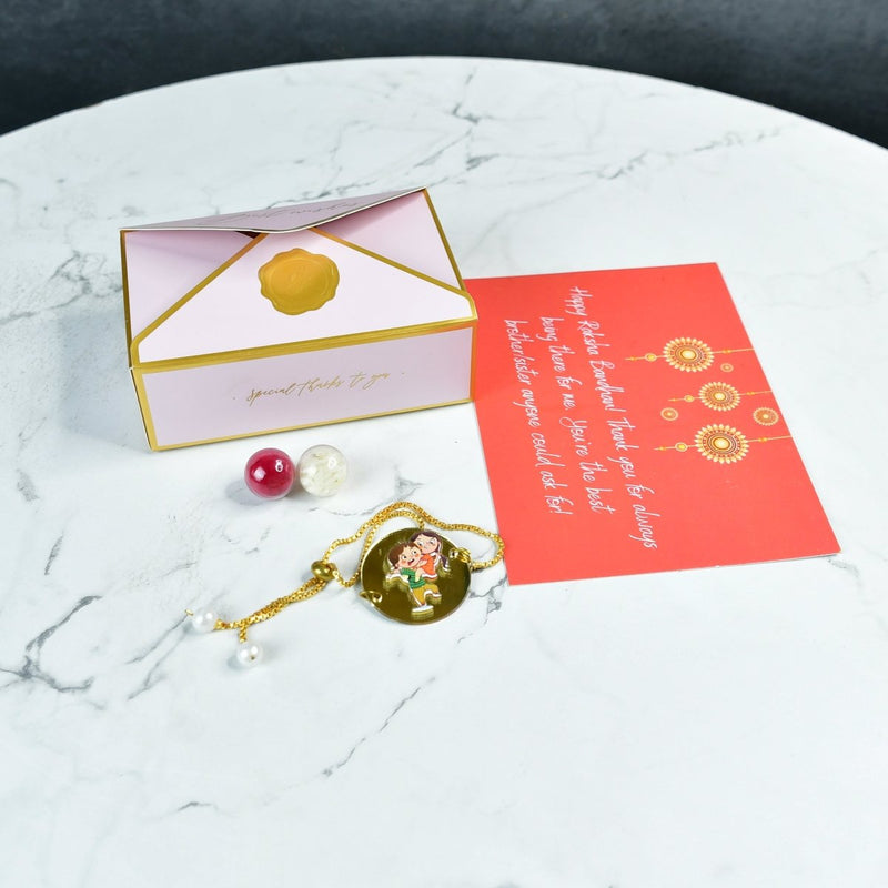 Sowpeace Exquisite Bhai Behen Rakhi Pack of 1 with Roli Chawal and Greeting card combo for Raksha Bandhan and Gifting – view 1