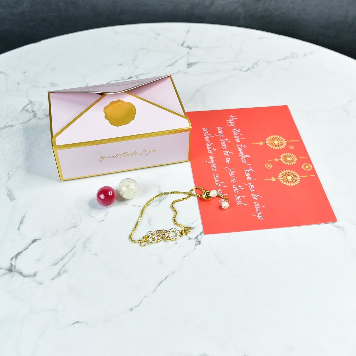 Sowpeace Exquisite BRO Rakhi Pack of 1 with Roli Chawal and Greeting card combo for Raksha Bandhan and Gifting - Sowpeace - 