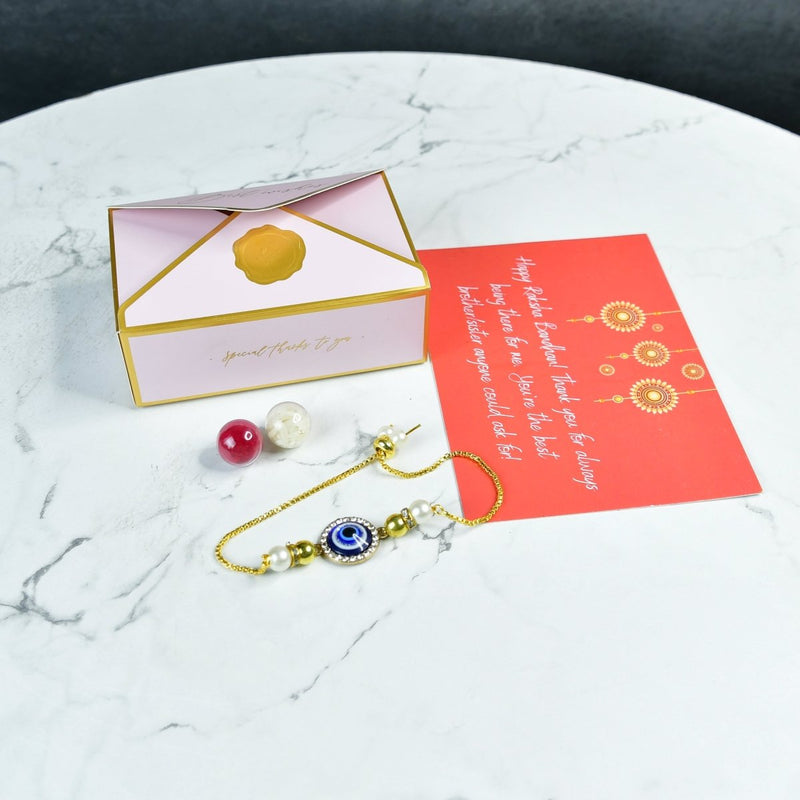 Sowpeace Exquisite Evil Eye Rakhi Pack of 2 with Roli Chawal and Greeting card combo for Raksha Bandhan and Gifting – view 1