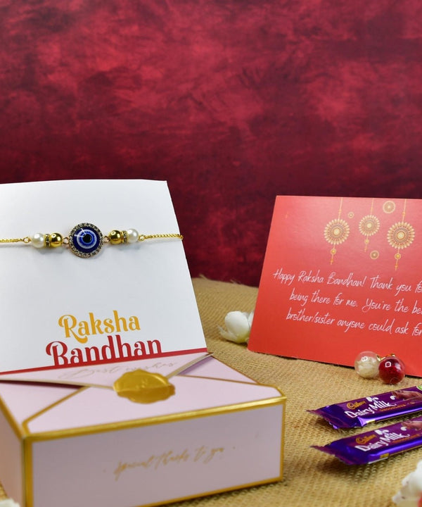 Sowpeace Exquisite Evil Eye Rakhi Pack of 2 with Roli Chawal and Greeting card combo for Raksha Bandhan and Gifting — image 2