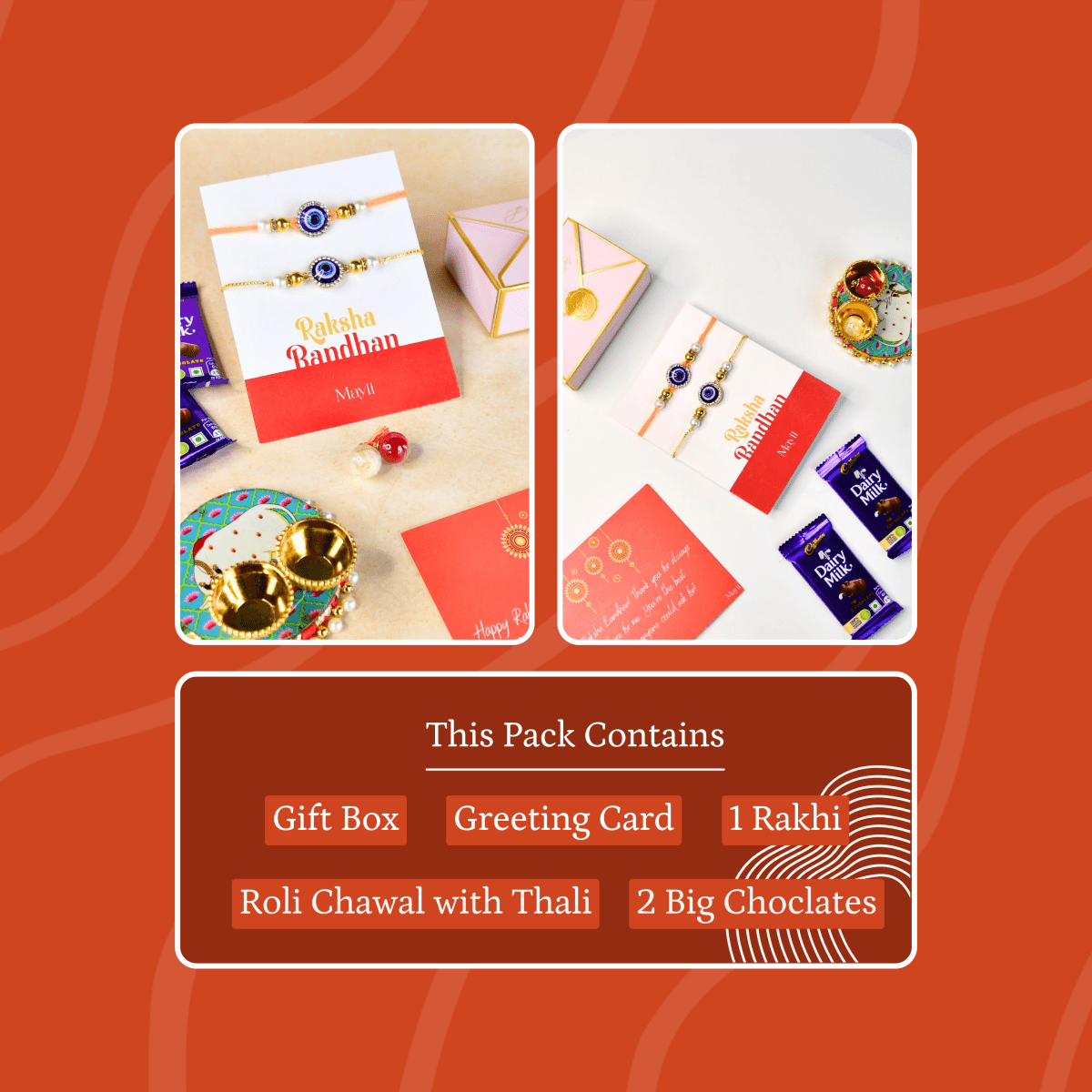 Sowpeace Exquisite Evil Eye Rakhi Pack of 2 with Roli Chawal and Greeting card combo for Raksha Bandhan and Gifting - Sowpeace - 