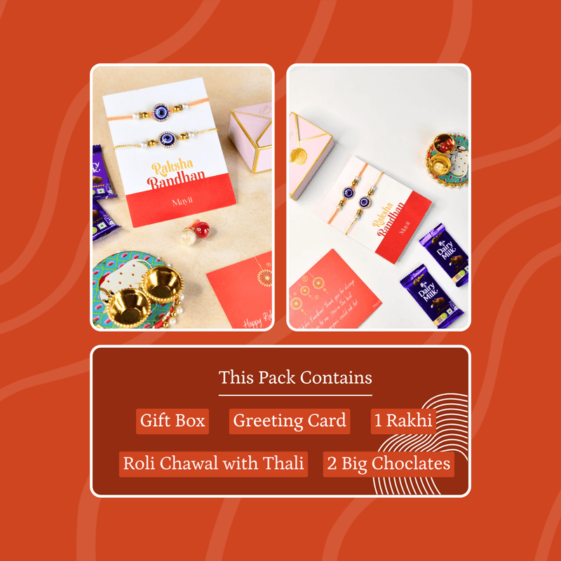 Sowpeace Exquisite Evil Eye Rakhi Pack of 2 with Roli Chawal and Greeting card combo for Raksha Bandhan and Gifting – view 8