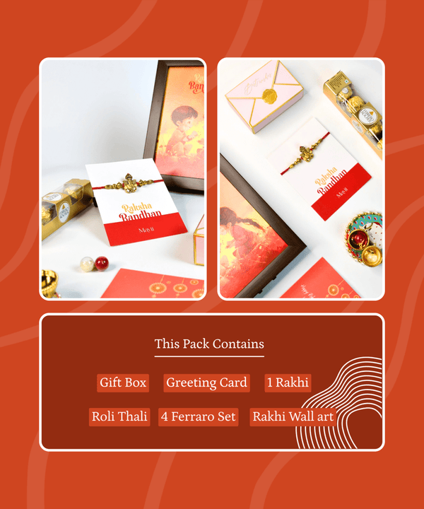 Sowpeace Exquisite Golden Ganesha Rakhi Pack of 1 with Roli Chawal and Greeting card combo for Raksha Bandhan and Gifting — image 6