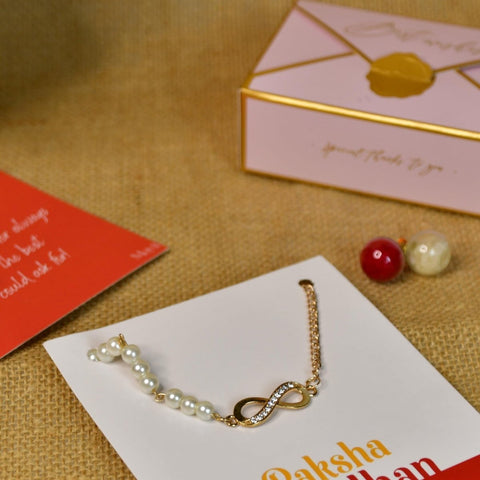 Sowpeace Exquisite Infinite Rakhi Pack of 1 with Roli Chawal and Greeting card combo for Raksha Bandhan and Gifting