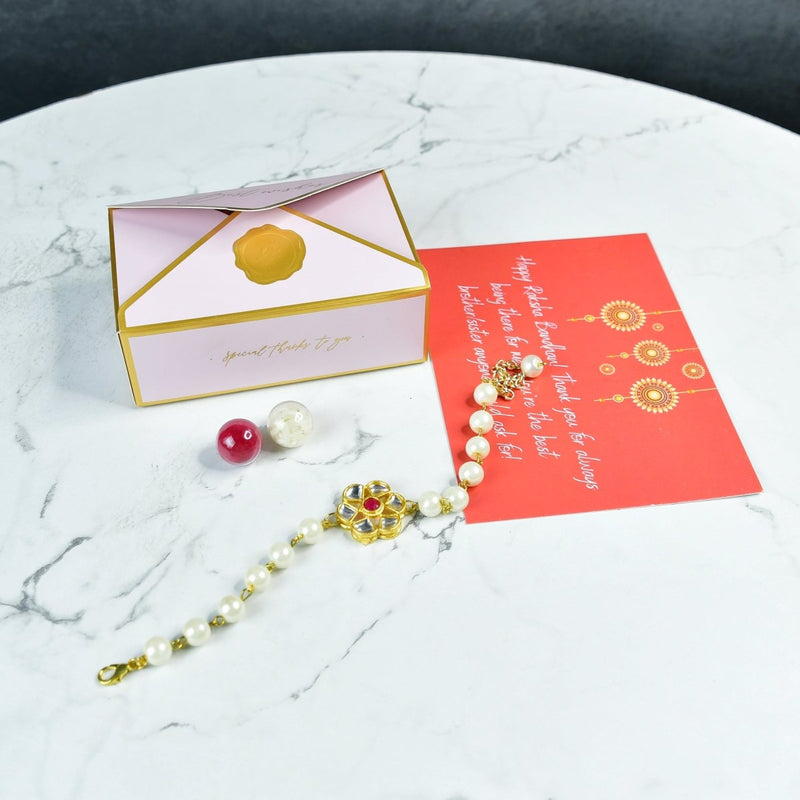 Sowpeace Exquisite Pearl Rakhi Pack of 1 with Roli Chawal and Greeting card combo for Raksha Bandhan and Gifting – view 1