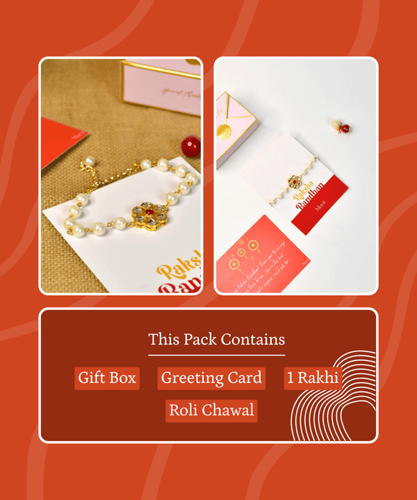 Sowpeace Exquisite Pearl Rakhi Pack of 1 with Roli Chawal and Greeting card combo for Raksha Bandhan and Gifting — image 5