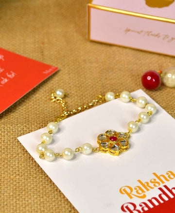 Sowpeace Exquisite Pearl Rakhi Pack of 1 with Roli Chawal and Greeting card combo for Raksha Bandhan and Gifting — alternate view