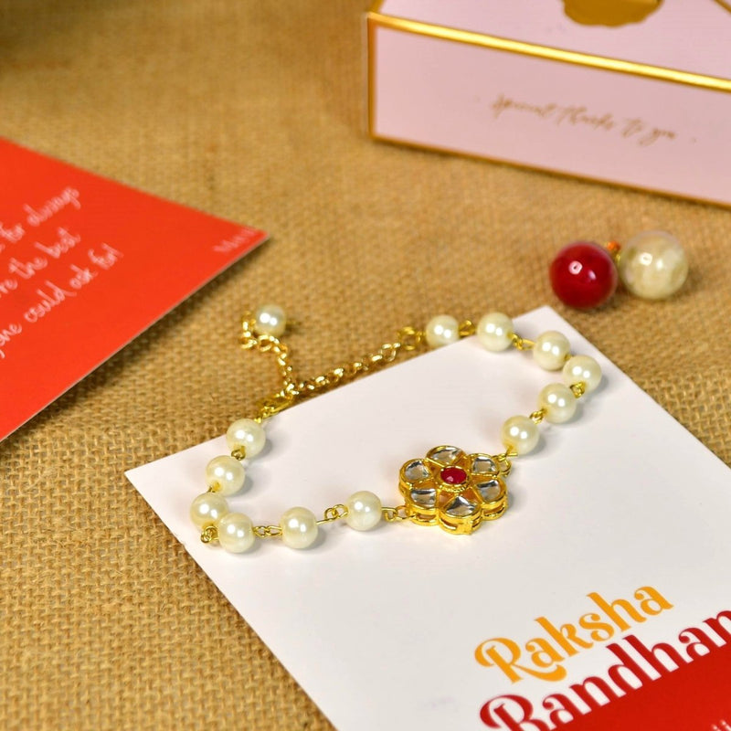 Sowpeace Exquisite Pearl Rakhi Pack of 1 with Roli Chawal and Greeting card combo for Raksha Bandhan and Gifting – view 2
