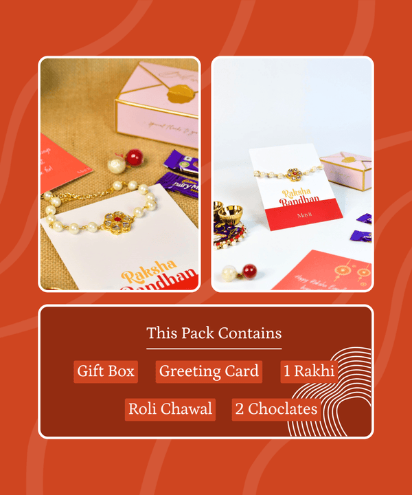 Sowpeace Exquisite Pearl Rakhi Pack of 1 with Roli Chawal and Greeting card combo for Raksha Bandhan and Gifting — image 8