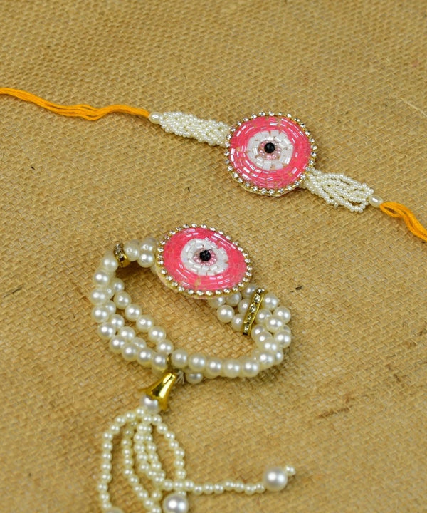 Sowpeace Exquisite Pink Circle Rakhi Pack of 2 with Roli Chawal and Greeting card combo for Raksha Bandhan and Gifting — image 3