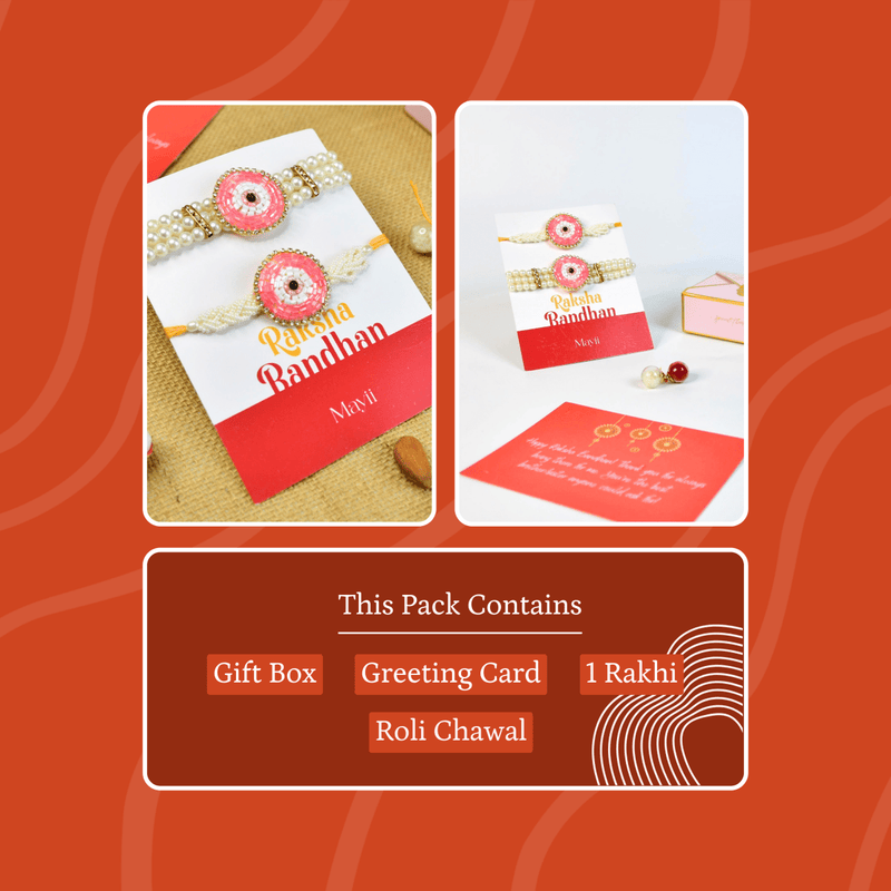 Sowpeace Exquisite Pink Circle Rakhi Pack of 2 with Roli Chawal and Greeting card combo for Raksha Bandhan and Gifting – view 7
