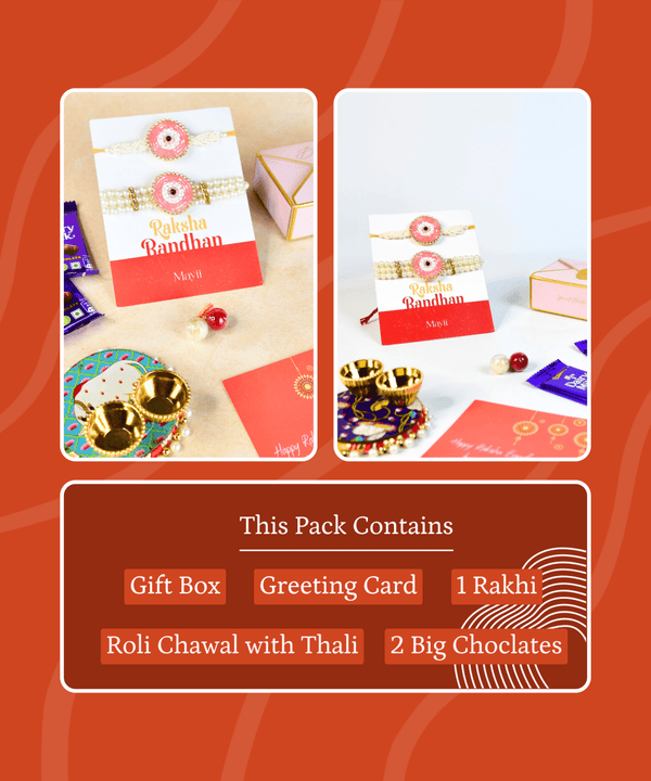 Sowpeace Exquisite Pink Circle Rakhi Pack of 2 with Roli Chawal and Greeting card combo for Raksha Bandhan and Gifting — image 9