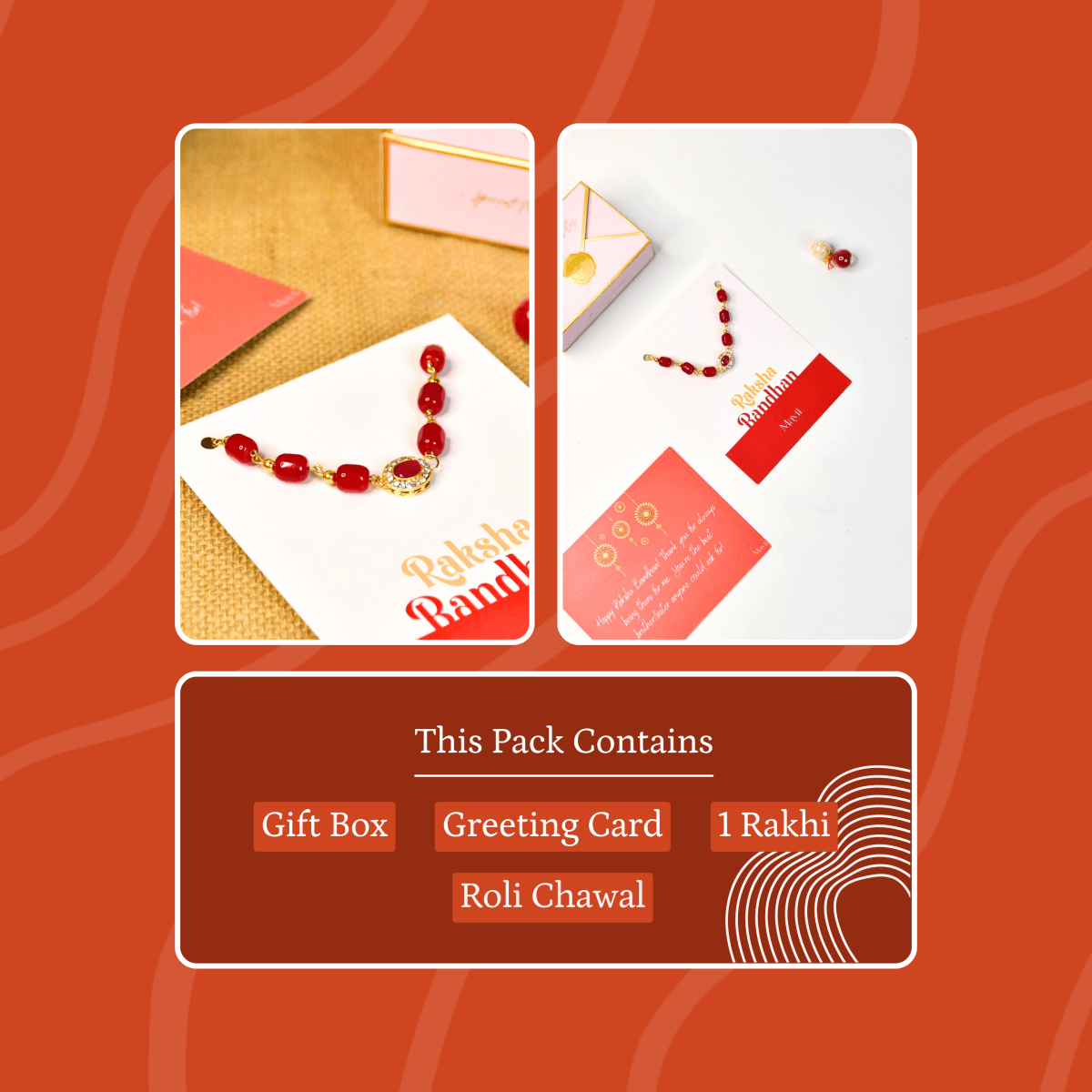 Sowpeace Exquisite Red Beads Rakhi Pack of 1 with Roli Chawal and Greeting card combo for Raksha Bandhan and Gifting - Sowpeace - 