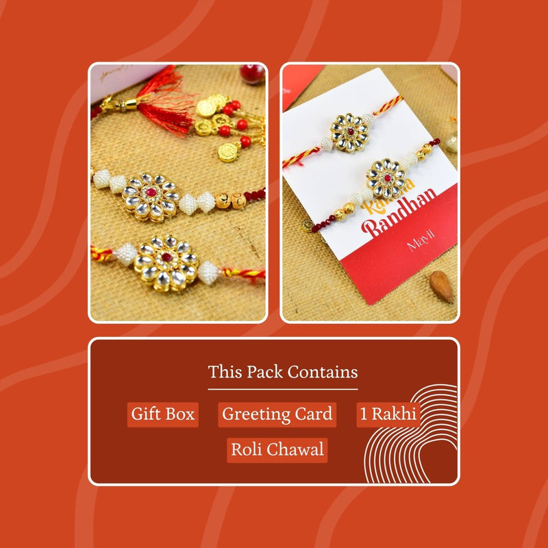 Sowpeace Exquisite Red Centre Flower Rakhi Pack of 2 with Roli Chawal and Greeting card combo for Raksha Bandhan and Gifting – view 1