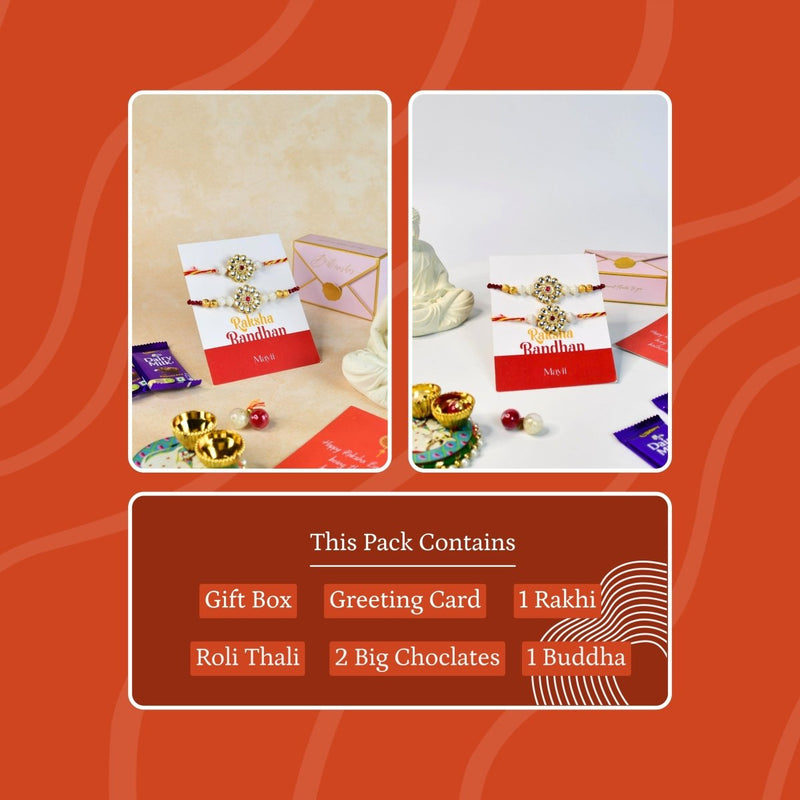 Sowpeace Exquisite Red Centre Flower Rakhi Pack of 2 with Roli Chawal and Greeting card combo for Raksha Bandhan and Gifting – view 4