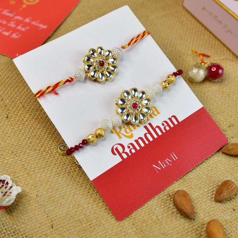 Sowpeace Exquisite Red Centre Flower Rakhi Pack of 2 with Roli Chawal and Greeting card combo for Raksha Bandhan and Gifting – view 14