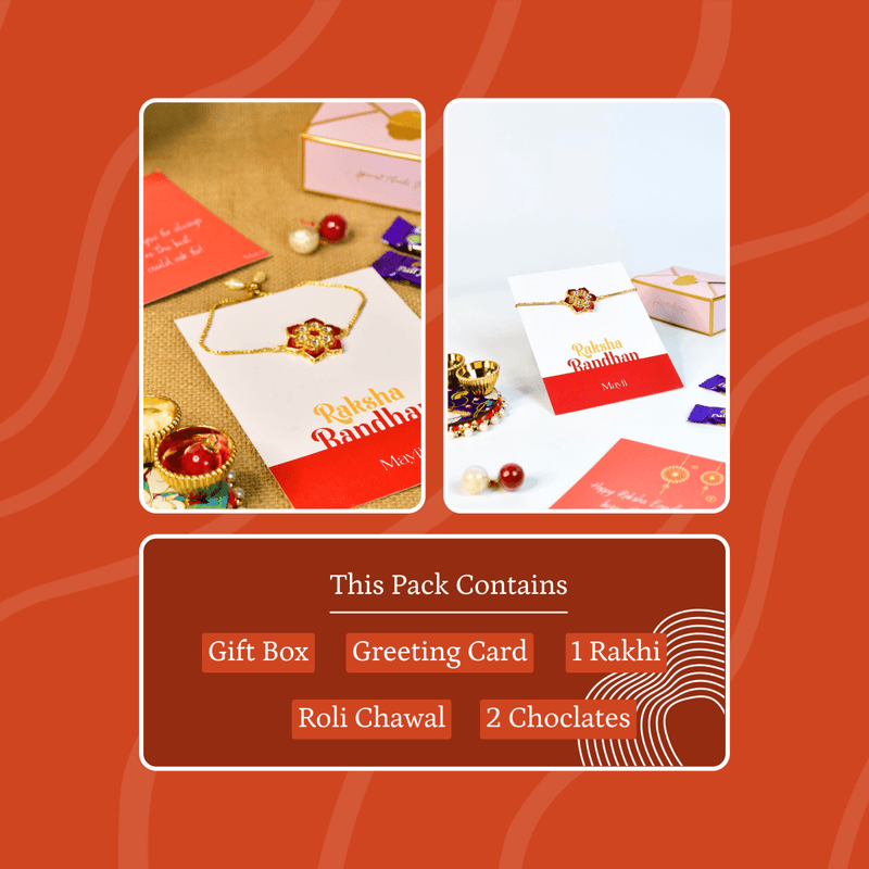 Sowpeace Exquisite Red Flower Rakhi Pack of 1 with Roli Chawal and Greeting card combo for Raksha Bandhan and Gifting – view 7