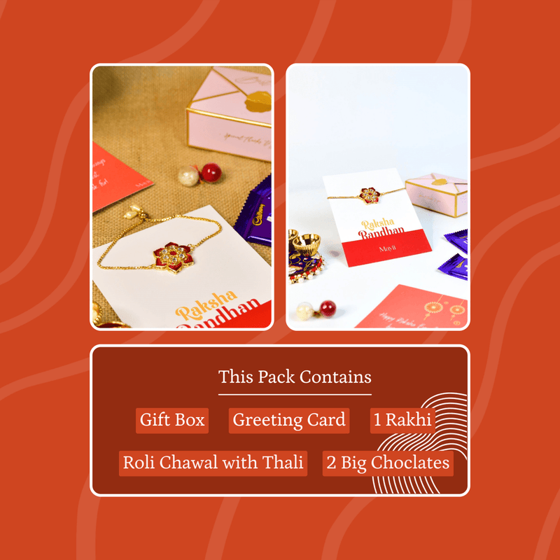 Sowpeace Exquisite Red Flower Rakhi Pack of 1 with Roli Chawal and Greeting card combo for Raksha Bandhan and Gifting – view 8