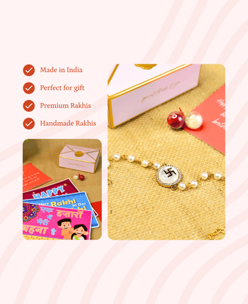 Sowpeace Exquisite Swastik Rakhi Pack of 1 with Roli Chawal and Greeting card combo for Raksha Bandhan and Gifting — alternate view