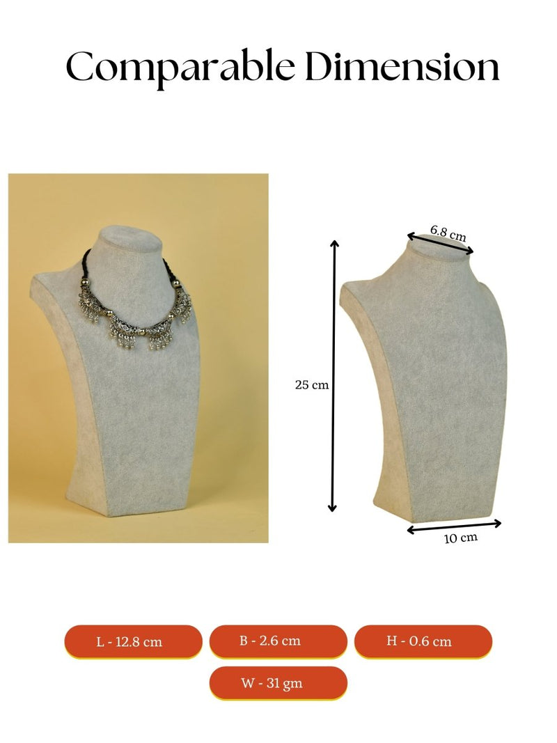 Sowpeace German Silver Choker: Floral Trapeziums & Water Drop Earrings – view 7
