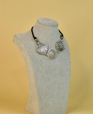 Sowpeace German Silver Choker: Mandala Flower & Peacock Design — alternate view