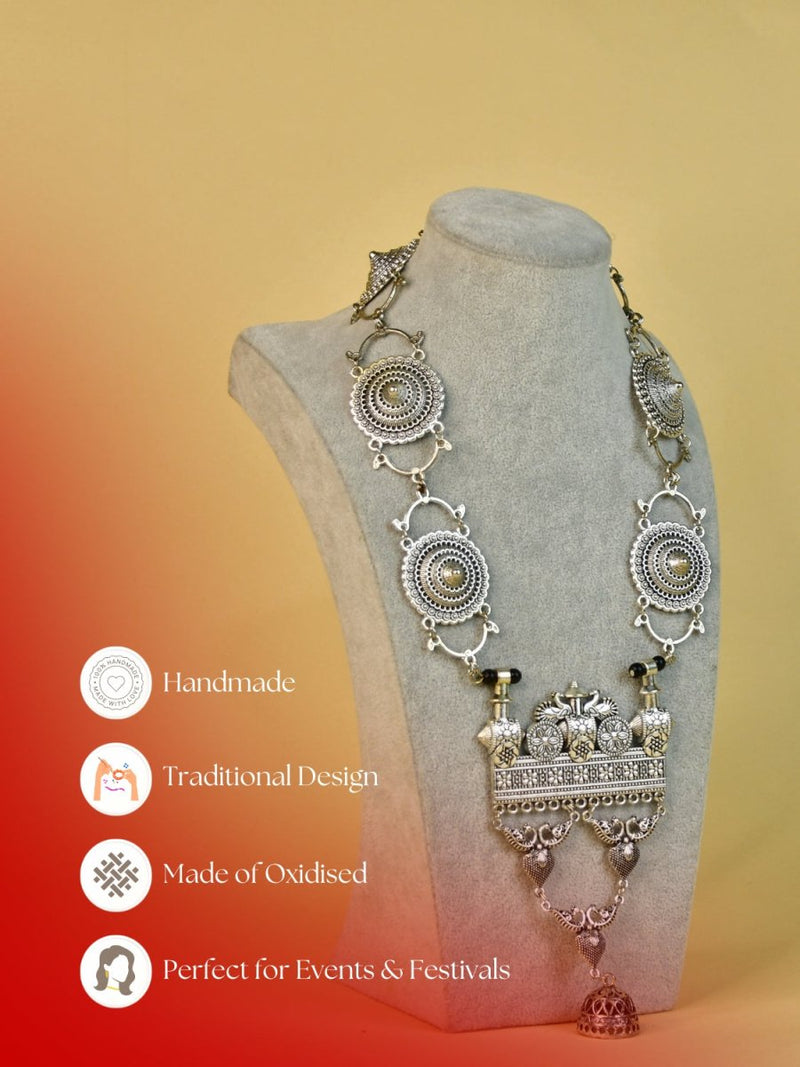Sowpeace German Silver Necklace: Peacock & Floral Square Pendant – view 7