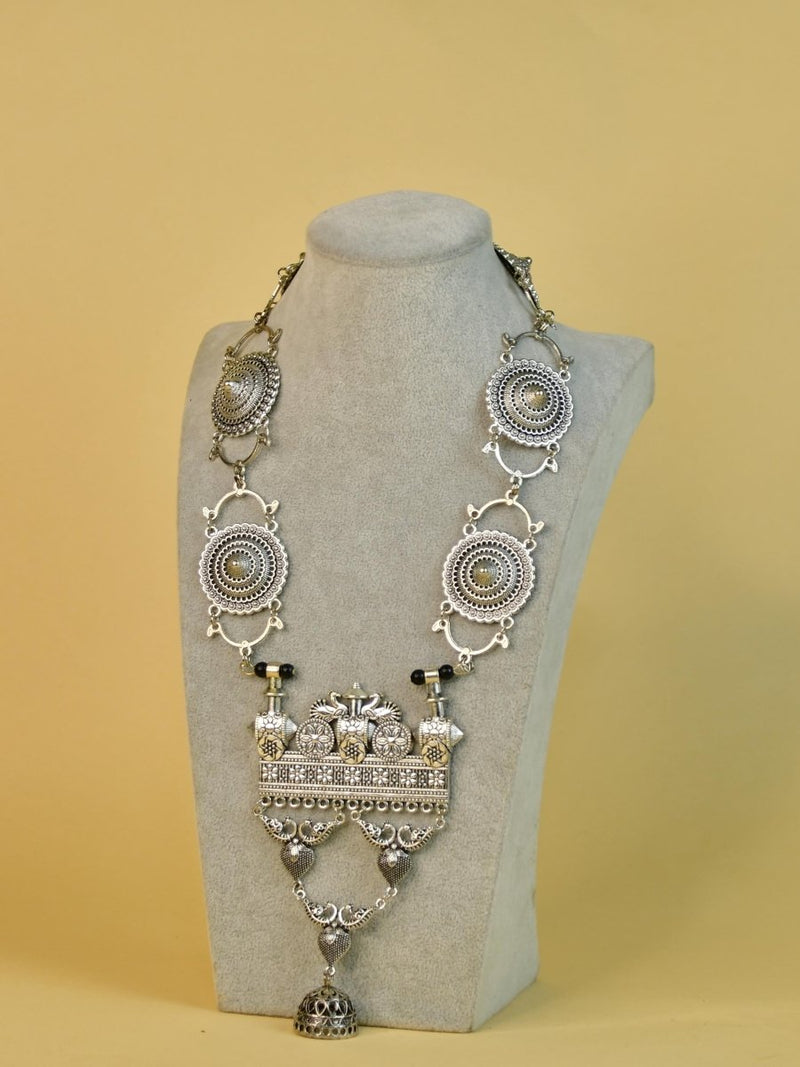 Sowpeace German Silver Necklace: Peacock & Floral Square Pendant – view 2