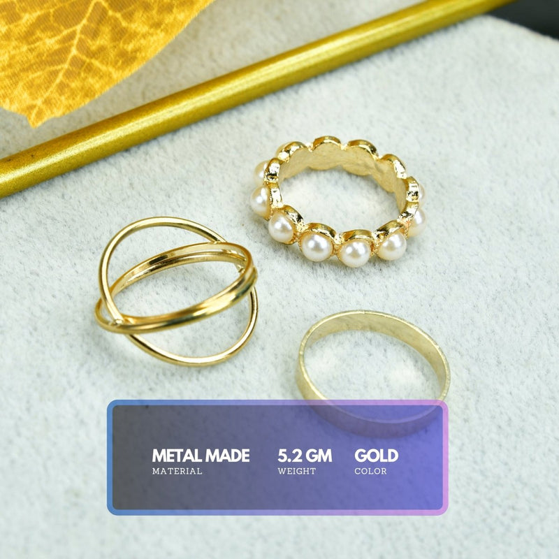 Sowpeace Gold Abstract Ring Set of 3 Stainless Steel | Stylish One‑Size Adjustable Jewelry for Women & Men – view 3
