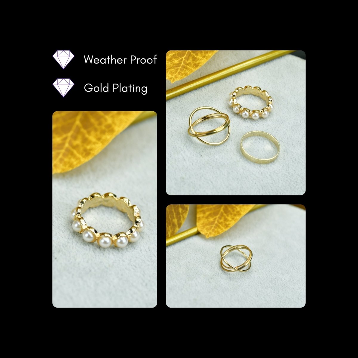 Sowpeace Gold Abstract Ring Set of 3 Stainless Steel | Stylish One‑Size Adjustable Jewelry for Women & Men - Sowpeace - 