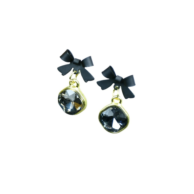 Sowpeace Gold Black Stainless Steel Crystal Ribbon Earrings | Elegant One‑Size Lightweight Jewelry for Women & Daily Wear – view 5