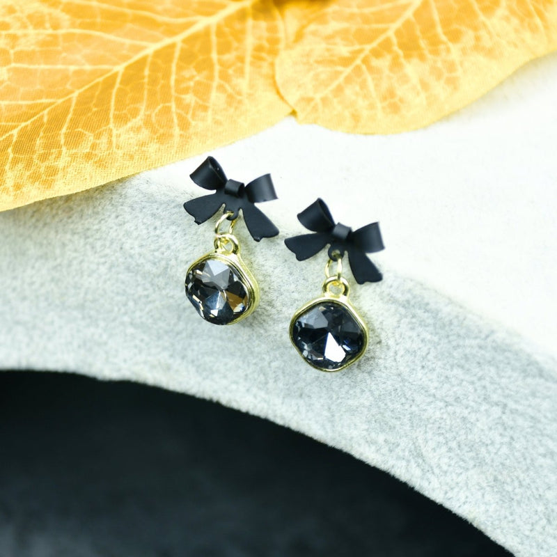 Sowpeace Gold Black Stainless Steel Crystal Ribbon Earrings | Elegant One‑Size Lightweight Jewelry for Women & Daily Wear – view 1