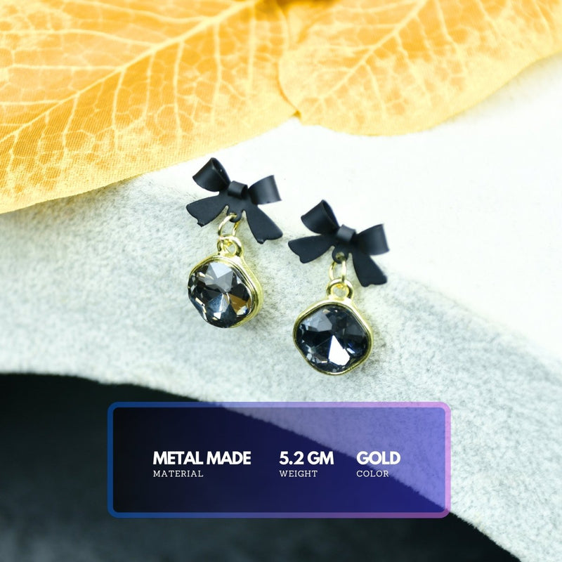 Sowpeace Gold Black Stainless Steel Crystal Ribbon Earrings | Elegant One‑Size Lightweight Jewelry for Women & Daily Wear – view 3