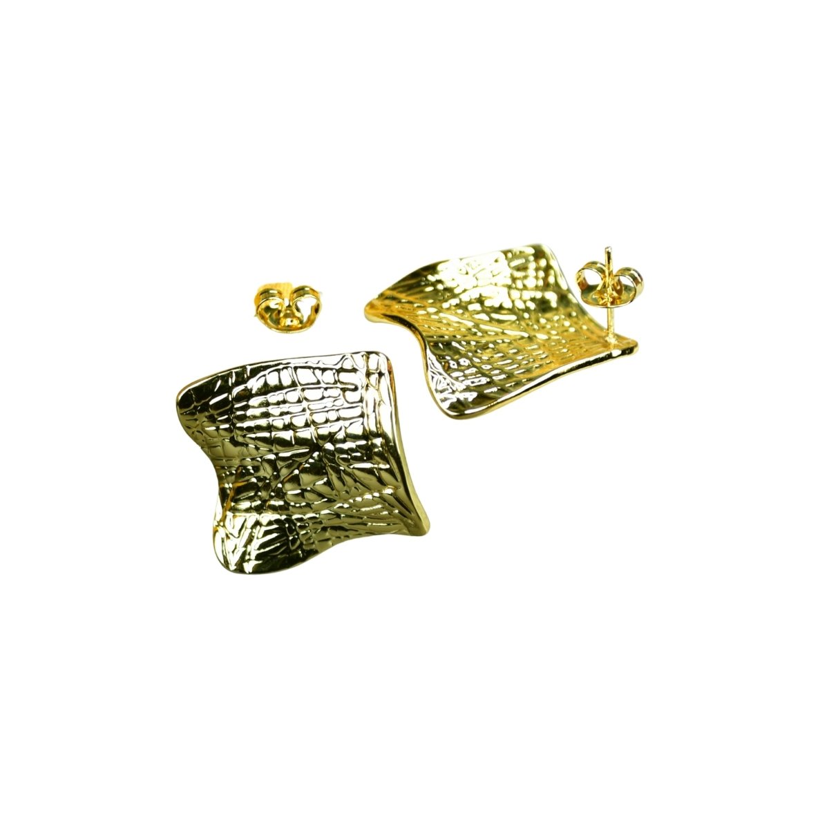 Sowpeace Gold Croc Stainless Steel Textured Square Earrings | Modern One‑Size Lightweight Jewelry for Women - Sowpeace - 