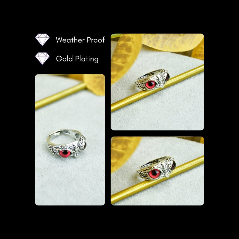 Sowpeace Gold Red Eyed Owl Ring Stainless Steel | Bold One‑Size Adjustable Statement Jewelry for Women & Men – view 4